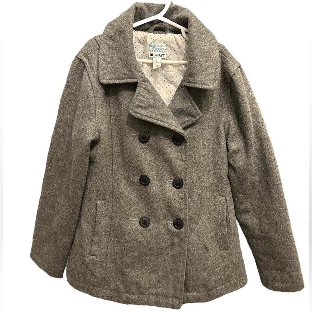 Old Navy Peacoat Girls Size L 10/12 Gray Wool Blend Lined Double Breasted Jacket